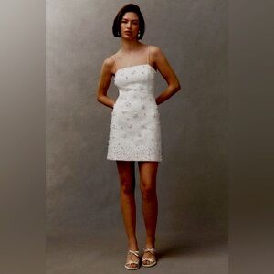 BHLDN STRAIGHT-NECK PEARL MINI DRESS